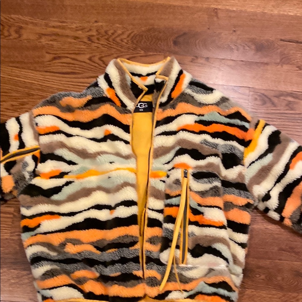 UGG Orange and Black Puffer Jacket with Bold Design